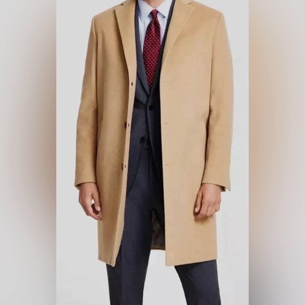 Brooks Brothers Men's Beige Wool Lined Logo Three-Button Jacket Coat Size 40R
